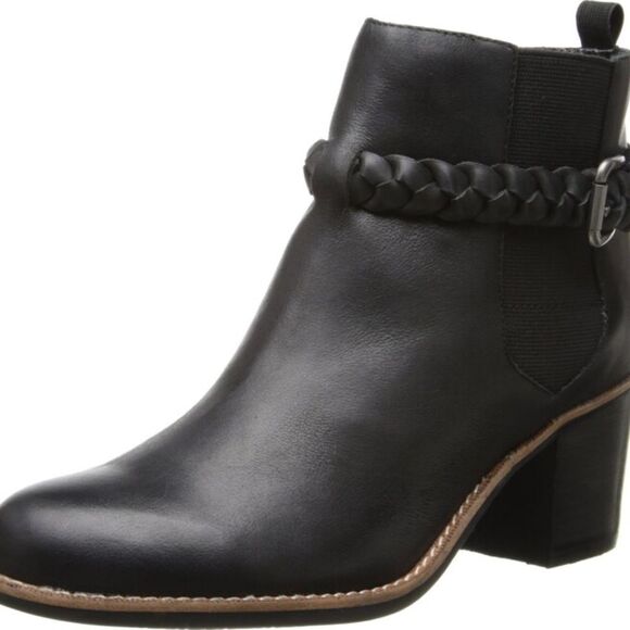 Sperry Black Leather Liberty Chelsea Braid Trim Booties Sz 8.5 - Picture 1 of 8